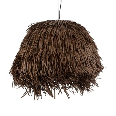 GloboStar® GUADELOUPE 02294 Boho Κρεμαστό Φωτιστικό Οροφής Μονόφωτο 1 x E27 AC220-240V IP20 - Φ70 x Υ45cm - Καφέ Φυσική Ράφια Νήμα Πλέγμα Καμπάνα - 5 Χρόνια Εγγύηση