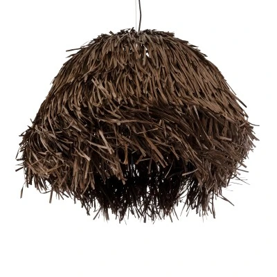 GloboStar® GUADELOUPE 02294 Boho Κρεμαστό Φωτιστικό Οροφής Μονόφωτο 1 x E27 AC220-240V IP20 - Φ70 x Υ45cm - Καφέ Φυσική Ράφια Νήμα Πλέγμα Καμπάνα - 5 Χρόνια Εγγύηση