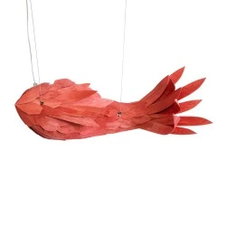 Boho Κρεμαστό Φωτιστικό GOURAMI Μονόφωτο 1 x E27 AC220-240V IP20 - Μ70 x Π40 x Υ27cm - Κόκκινο Λεπτό Φύλλο Ξύλου Πλέγμα