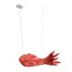 GloboStar® GOURAMI 02360 Boho Κρεμαστό Φωτιστικό Οροφής Μονόφωτο 1 x E27 AC220-240V IP20 - Μ70 x Π40 x Υ27cm - Κόκκινο Λεπτό Φύλλο Ξύλου Πλέγμα - 5 Χρόνια Εγγύηση