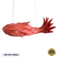 Boho Κρεμαστό Φωτιστικό GOURAMI Μονόφωτο 1 x E27 AC220-240V IP20 - Μ100 x Π72 x Υ36cm - Κόκκινο Λεπτό Φύλλο Ξύλου Πλέγμα