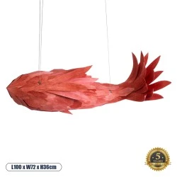Boho Κρεμαστό Φωτιστικό GOURAMI Μονόφωτο 1 x E27 AC220-240V IP20 - Μ100 x Π72 x Υ36cm - Κόκκινο Λεπτό Φύλλο Ξύλου Πλέγμα