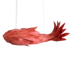 Boho Κρεμαστό Φωτιστικό GOURAMI Μονόφωτο 1 x E27 AC220-240V IP20 - Μ100 x Π72 x Υ36cm - Κόκκινο Λεπτό Φύλλο Ξύλου Πλέγμα