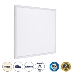 Χωνευτό LED Panel Milky Super Slim 60x60cm λευκό 40W 3800lm 120° CRI≥80Ra UGR<19 AC 220-240V IP20 Μ60 x Π60 x Υ1.5cm φυσικό λευκό φως 4500K