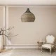 GloboStar® SEYCHELLES 01949 Boho Κρεμαστό Φωτιστικό Καμπάνα Μονόφωτο 1 x E27 IP20 Μπεζ, Καφέ & Χακί Ξύλο - Μ60 x Π60 x Υ60cm
