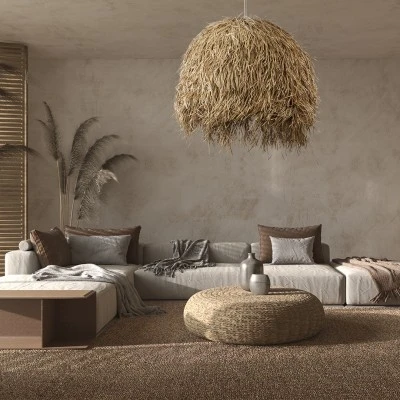 GloboStar® GUADELOUPE 02159 Boho Κρεμαστό Φωτιστικό Καμπάνα Μονόφωτο 1 x E27 IP20 Μπεζ Ράφια - Μ120 x Π120 x Υ100cm