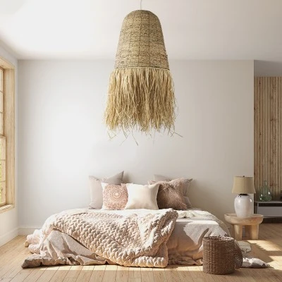 Boho Κρεμαστό Φωτιστικό PORTOFERRAIO Μονόφωτο 1 x E27 AC220-240V IP20 - Φ60 x Υ120cm - Μπεζ Φυσική Ράφια Νήμα Πλέγμα Καμπάνα GloboStar® PORTOFERRAIO 02190 Boho Κρεμαστό Φωτιστικό Πλέγμα Μονόφωτο 1 x E27 IP20 Μπεζ Ράφια - Μ60 x Π60 x Υ120cm
