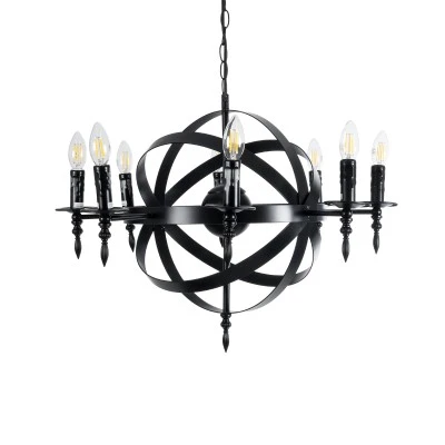 GloboStar® ESTELLE 01003 Vintage Industrial Κρεμαστό Φωτιστικό Οροφής Πολύφωτο 8 x E14 AC220-240V IP20 - Φ65 x Y50cm - Μαύρο Μεταλλικό Πολυέλαιος Πλέγμα - 5 Χρόνια Εγγύηση