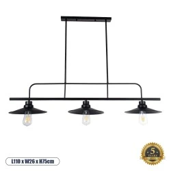 Vintage industrial φωτιστικό οροφής τρίφωτο μαύρο ράγα REGAL 3x E27 IP20 Φ25cm, 116x26x85cm