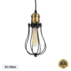 Vintage Κρεμαστό Φωτιστικό Οροφής με Ντουί 1 x E27 AC 220-240V IP20 - Μαύρο & Χρυσό - Μ12 x Π12 x Υ18cm