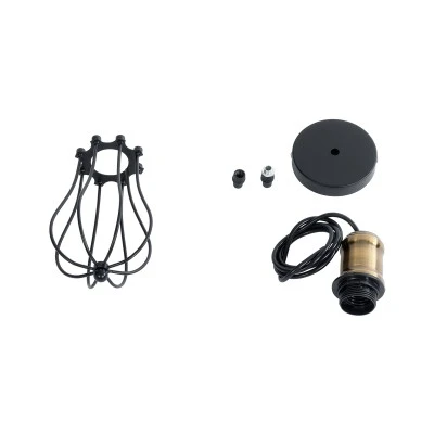 GloboStar® CAMBER 01016 Vintage Κρεμαστό Φωτιστικό Πλέγμα Μονόφωτο 1 x E27 IP20 Μαύρο & Χρυσό Μέταλλο - Μ12 x Π12 x Υ18cm