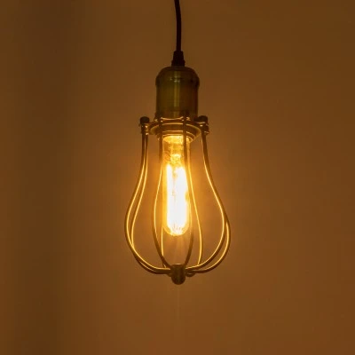 GloboStar® CAMBER 01016 Vintage Κρεμαστό Φωτιστικό Πλέγμα Μονόφωτο 1 x E27 IP20 Μαύρο & Χρυσό Μέταλλο - Μ12 x Π12 x Υ18cm
