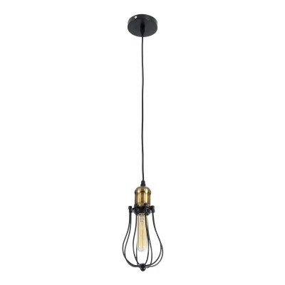 GloboStar® CAMBER 01016 Vintage Κρεμαστό Φωτιστικό Πλέγμα Μονόφωτο 1 x E27 IP20 Μαύρο & Χρυσό Μέταλλο - Μ12 x Π12 x Υ18cm