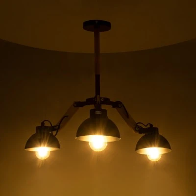 Μοντέρνο industrial φωτιστικό οροφής τρίφωτο OLD SCHOOL μαύρο μεταλλικό με φυσικό ξύλο καμπάνα 3xE27 IP20 Μ75xΠ75xΥ35cm