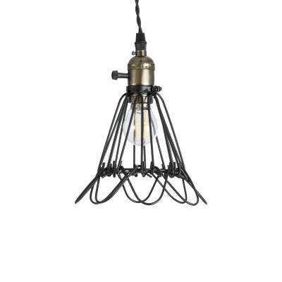 GloboStar® FLOWER IRON RUST 01181 Vintage Κρεμαστό Φωτιστικό Πλέγμα Μονόφωτο 1 x E27 IP20 Μαύρο Μέταλλο - Μ10 x Π10 x Υ20cm
