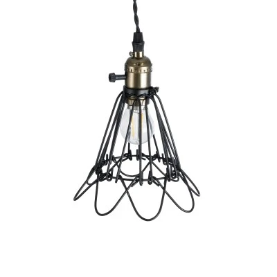 GloboStar® FLOWER IRON RUST 01181 Vintage Κρεμαστό Φωτιστικό Πλέγμα Μονόφωτο 1 x E27 IP20 Μαύρο Μέταλλο - Μ10 x Π10 x Υ20cm
