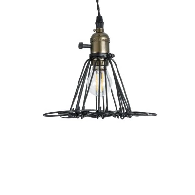 GloboStar® FLOWER IRON RUST 01181 Vintage Κρεμαστό Φωτιστικό Πλέγμα Μονόφωτο 1 x E27 IP20 Μαύρο Μέταλλο - Μ10 x Π10 x Υ20cm