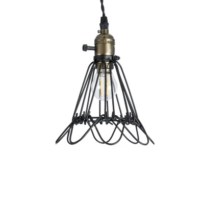 GloboStar® FLOWER IRON RUST 01181 Vintage Κρεμαστό Φωτιστικό Πλέγμα Μονόφωτο 1 x E27 IP20 Μαύρο Μέταλλο - Μ10 x Π10 x Υ20cm
