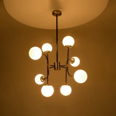 Vintage industrial φωτιστικό οροφής πολύφωτο STARDUST μαύρο χρυσό μεταλλικός πολυέλαιος με γυάλινες λευκές ματ μπάλες 8xE27 IP20 Μ75xΠ75xΥ100cm Vintage industrial φωτιστικό οροφής πολύφωτο STARDUST μαύρο χρυσό μεταλλικός πολυέλαιος με γυάλινες λευκές ματ μπάλες 8xE27 IP20 Μ75xΠ75xΥ100cm