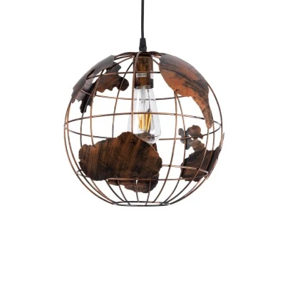 GloboStar® EARTH 01662 Vintage Industrial Κρεμαστό Φωτιστικό Οροφής Μονόφωτο 1 x E27 AC220-240V IP20 - Φ30 x Υ30cm - Καφέ Σκουριά Μεταλλικό Πλέγμα