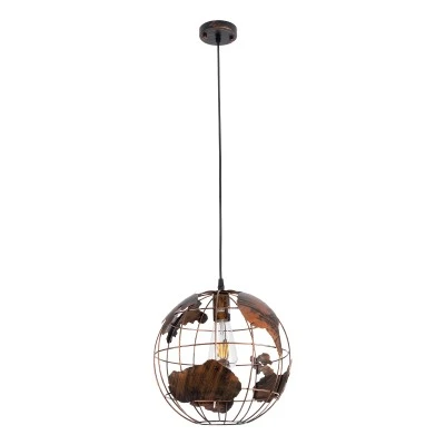 GloboStar® EARTH 01662 Vintage Industrial Κρεμαστό Φωτιστικό Οροφής Μονόφωτο 1 x E27 AC220-240V IP20 - Φ30 x Υ30cm - Καφέ Σκουριά Μεταλλικό Πλέγμα