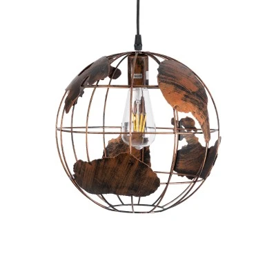 GloboStar® EARTH 01662 Vintage Industrial Κρεμαστό Φωτιστικό Οροφής Μονόφωτο 1 x E27 AC220-240V IP20 - Φ30 x Υ30cm - Καφέ Σκουριά Μεταλλικό Πλέγμα