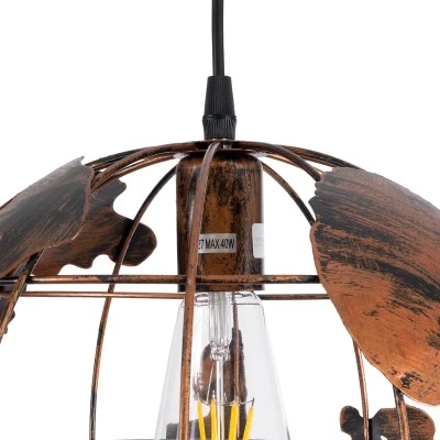 GloboStar® EARTH 01662 Vintage Industrial Κρεμαστό Φωτιστικό Οροφής Μονόφωτο 1 x E27 AC220-240V IP20 - Φ30 x Υ30cm - Καφέ Σκουριά Μεταλλικό Πλέγμα