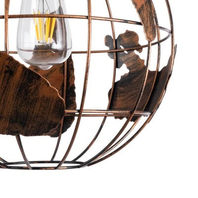 GloboStar® EARTH 01662 Vintage Industrial Κρεμαστό Φωτιστικό Οροφής Μονόφωτο 1 x E27 AC220-240V IP20 - Φ30 x Υ30cm - Καφέ Σκουριά Μεταλλικό Πλέγμα