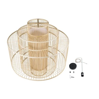 Κρεμαστό φωτιστικό Boho HIBISCUS 1 x E27 AC 220-240V μπεζ με υφασμάτινο καπέλο φυσικού σχεδιασμού Μ100 x Π100 x Υ100