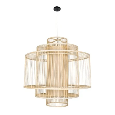 Κρεμαστό φωτιστικό Boho HIBISCUS 1 x E27 AC 220-240V μπεζ με υφασμάτινο καπέλο φυσικού σχεδιασμού Μ100 x Π100 x Υ100