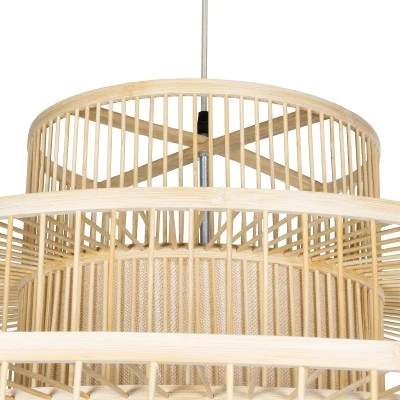 Κρεμαστό φωτιστικό Boho HIBISCUS 1 x E27 AC 220-240V μπεζ με υφασμάτινο καπέλο φυσικού σχεδιασμού Μ100 x Π100 x Υ100