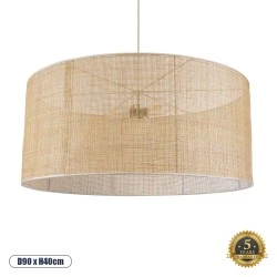 Φωτιστικό κρεμαστό Boho  τρίφωτο 3 x E27  IP20 με διάσταση Φ90 x Υ40cm- μπεζ μπαμπού πλέγμα