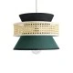 GloboStar® SAIGE 01915 Boho Κρεμαστό Φωτιστικό Πλέγμα Μονόφωτο 1 x E27 IP20 Μπεζ Ξύλο με Μαύρο & Πράσινο Ύφασμα - Μ30 x Π30 x Υ22cm