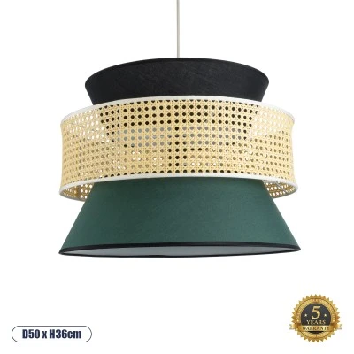 Φωτιστικό SAIGE Boho κρεμαστό φωτιστικό 1xE27 Φ50xΥ36cm μπεζ μπαμπού πλέγμα με πράσινο & μαύρο υφασμάτινο καπέλο GloboStar® SAIGE 01916 Boho Κρεμαστό Φωτιστικό Πλέγμα Μονόφωτο 1 x E27 IP20 Μπεζ Ξύλο με Μαύρο & Πράσινο Ύφασμα - Μ50 x Π50 x Υ36cm