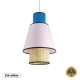 GloboStar® SAIGE 01921 Boho Κρεμαστό Φωτιστικό Πλέγμα Μονόφωτο 1 x E27 IP20 Μπεζ Ξύλο με Μπλε & Ροζ Ύφασμα - Μ30 x Π30 x Υ48cm