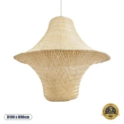 Boho Κρεμαστό Φωτιστικό JUNIPER Μονόφωτο 1 x E27 AC220-240V IP20 - Φ100 x Υ90cm - Μπεζ Ξύλινο Μπαμπού Πλέγμα Καμπάνα