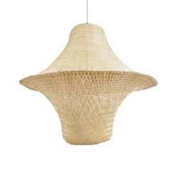 Boho Κρεμαστό Φωτιστικό JUNIPER Μονόφωτο 1 x E27 AC220-240V IP20 - Φ100 x Υ90cm - Μπεζ Ξύλινο Μπαμπού Πλέγμα Καμπάνα