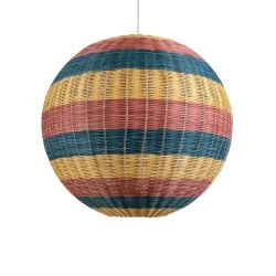 Boho Κρεμαστό Φωτιστικό CABALLEROS Μονόφωτο 1 x E27 AC220-240V IP20 - Φ70 x Υ70cm - Μπλε με Κίτρινο και Κόκκινο Μπαμπού Πλέγμα Μπάλα
