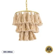 Boho Κρεμαστό Φωτιστικό MISSOULA Μονόφωτο 1 x E27 AC220-240V IP20 - Φ30 x Υ40cm - Μπεζ Λεπτό Νήμα Βαμβακερό και Χρυσό Μεταλλικό Πλέγμα
