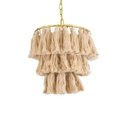 Boho Κρεμαστό Φωτιστικό MISSOULA Μονόφωτο 1 x E27 AC220-240V IP20 - Φ30 x Υ40cm - Μπεζ Λεπτό Νήμα Βαμβακερό και Χρυσό Μεταλλικό Πλέγμα