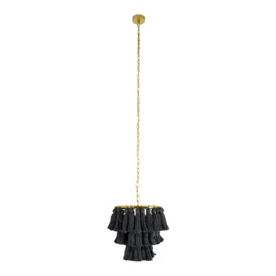 Boho Κρεμαστό Φωτιστικό MISSOULA Μονόφωτο 1 x E27 AC220-240V IP20 - Φ30 x Υ40cm - Μαύρο Λεπτό Νήμα Βαμβακερό και Χρυσό Μεταλλικό Πλέγμα GloboStar® MISSOULA 02087 Boho Κρεμαστό Φωτιστικό Σχοινί Μονόφωτο 1 x E27 IP20 Μαύρο Ύφασμα με Χρυσό Μέταλλο - Μ30 x Π30 x Υ40cm
