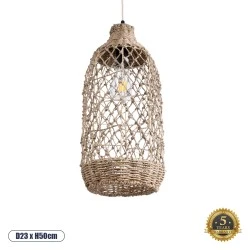 Φωτιστικό ECUADOR Boho κρεμαστό μονόφωτο 1xE27 IP20  Φ23xΥ50cm  μπεζ Seagrass - φύκι πλέγμα καμπάνα