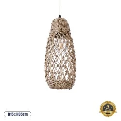 Boho Κρεμαστό Φωτιστικό ECUADOR Μονόφωτο 1 x E27 AC220-240V IP20 - Φ15 x Υ35cm - Μπεζ Seagrass - Φύκι Πλέγμα Καμπάνα