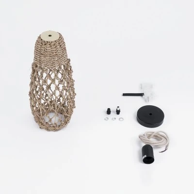 Boho Κρεμαστό Φωτιστικό ECUADOR Μονόφωτο 1 x E27 AC220-240V IP20 - Φ15 x Υ35cm - Μπεζ Seagrass - Φύκι Πλέγμα Καμπάνα GloboStar® ECUADOR 02119 Boho Κρεμαστό Φωτιστικό Πλέγμα Μονόφωτο 1 x E27 IP20 Μπεζ Rattan - Μ15 x Π15 x Υ35cm