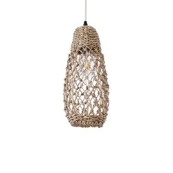 Boho Κρεμαστό Φωτιστικό ECUADOR Μονόφωτο 1 x E27 AC220-240V IP20 - Φ15 x Υ35cm - Μπεζ Seagrass - Φύκι Πλέγμα Καμπάνα