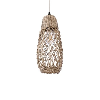 Boho Κρεμαστό Φωτιστικό ECUADOR Μονόφωτο 1 x E27 AC220-240V IP20 - Φ15 x Υ35cm - Μπεζ Seagrass - Φύκι Πλέγμα Καμπάνα GloboStar® ECUADOR 02119 Boho Κρεμαστό Φωτιστικό Πλέγμα Μονόφωτο 1 x E27 IP20 Μπεζ Rattan - Μ15 x Π15 x Υ35cm