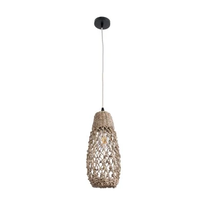 Boho Κρεμαστό Φωτιστικό ECUADOR Μονόφωτο 1 x E27 AC220-240V IP20 - Φ15 x Υ35cm - Μπεζ Seagrass - Φύκι Πλέγμα Καμπάνα GloboStar® ECUADOR 02119 Boho Κρεμαστό Φωτιστικό Πλέγμα Μονόφωτο 1 x E27 IP20 Μπεζ Rattan - Μ15 x Π15 x Υ35cm