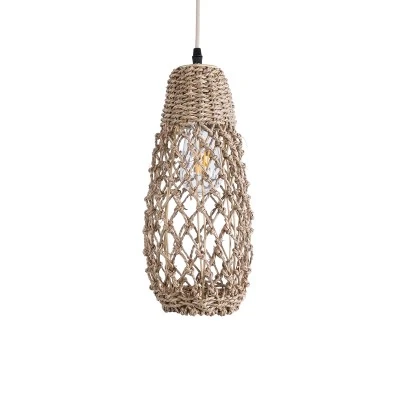 Boho Κρεμαστό Φωτιστικό ECUADOR Μονόφωτο 1 x E27 AC220-240V IP20 - Φ15 x Υ35cm - Μπεζ Seagrass - Φύκι Πλέγμα Καμπάνα GloboStar® ECUADOR 02119 Boho Κρεμαστό Φωτιστικό Πλέγμα Μονόφωτο 1 x E27 IP20 Μπεζ Rattan - Μ15 x Π15 x Υ35cm