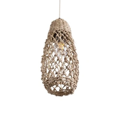 Boho Κρεμαστό Φωτιστικό ECUADOR Μονόφωτο 1 x E27 AC220-240V IP20 - Φ15 x Υ35cm - Μπεζ Seagrass - Φύκι Πλέγμα Καμπάνα GloboStar® ECUADOR 02119 Boho Κρεμαστό Φωτιστικό Πλέγμα Μονόφωτο 1 x E27 IP20 Μπεζ Rattan - Μ15 x Π15 x Υ35cm