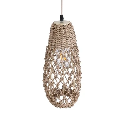 Boho Κρεμαστό Φωτιστικό ECUADOR Μονόφωτο 1 x E27 AC220-240V IP20 - Φ15 x Υ35cm - Μπεζ Seagrass - Φύκι Πλέγμα Καμπάνα GloboStar® ECUADOR 02119 Boho Κρεμαστό Φωτιστικό Πλέγμα Μονόφωτο 1 x E27 IP20 Μπεζ Rattan - Μ15 x Π15 x Υ35cm